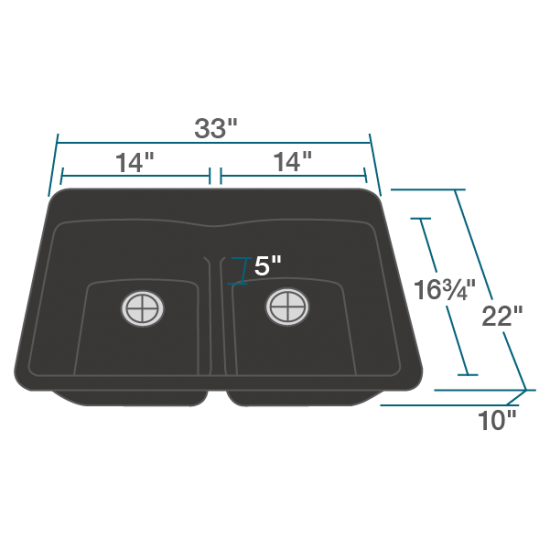 T812-Black Double Equal Bowl Low-Divide Topmount Quartz Granite Sink