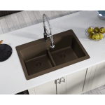 T812-Mocha Double Equal Bowl Low-Divide Topmount Quartz Granite Sink