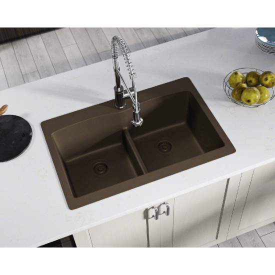 T812-Mocha Double Equal Bowl Low-Divide Topmount Quartz Granite Sink