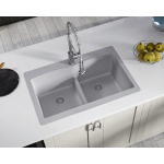 T812-Silver Double Equal Bowl Low-Divide Topmount Quartz Granite Sink