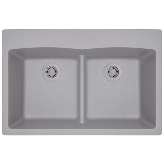 T812-Silver Double Equal Bowl Low-Divide Topmount Quartz Granite Sink