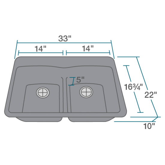 T812-Silver Double Equal Bowl Low-Divide Topmount Quartz Granite Sink