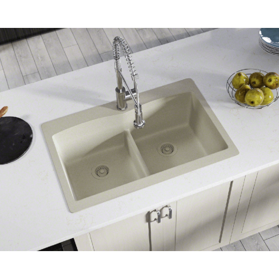 T812-Slate Double Equal Bowl Low-Divide Topmount Quartz Granite Sink