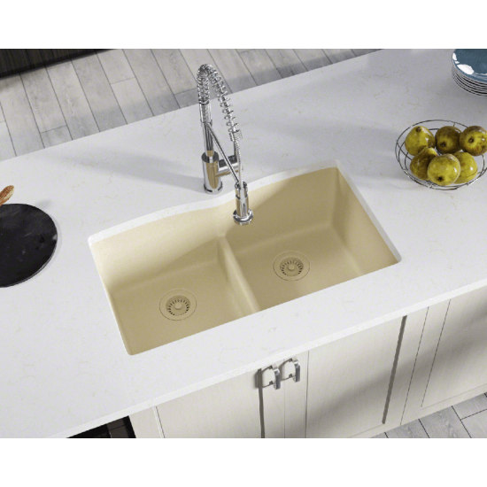 812-Beige Equal Bowl Low-Divide Undermount Quartz Granite Sink