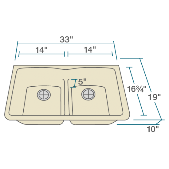 812-Beige Equal Bowl Low-Divide Undermount Quartz Granite Sink