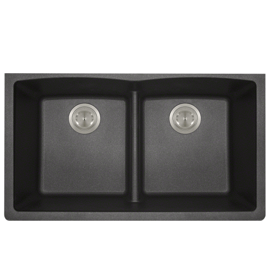 812-Black Equal Bowl Low-Divide Undermount Quartz Granite Sink