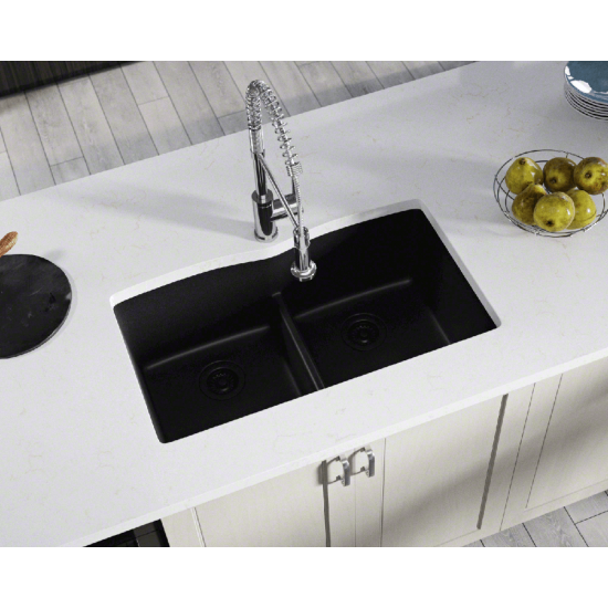 812-Black Equal Bowl Low-Divide Undermount Quartz Granite Sink