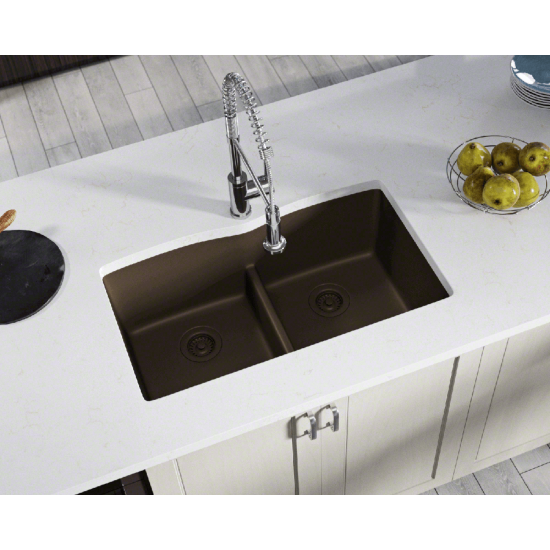 812-Mocha Equal Bowl Low-Divide Undermount Quartz Granite Sink