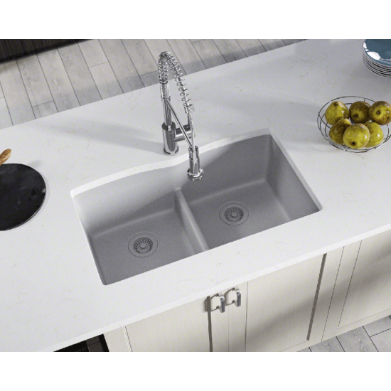 812-Silver Equal Bowl Low-Divide Undermount Quartz Granite Sink