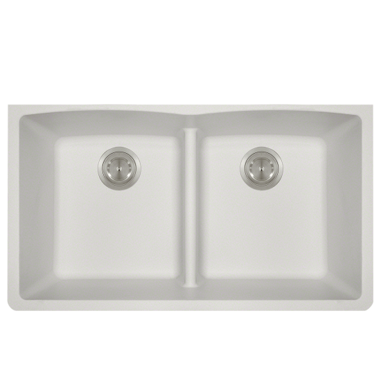 812-White Equal Bowl Low-Divide Undermount Quartz Granite Sink