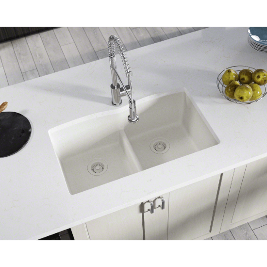 812-White Equal Bowl Low-Divide Undermount Quartz Granite Sink