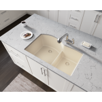 811-Beige Offset Low-Divide Undermount Sink