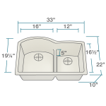 811-Beige Offset Low-Divide Undermount Sink