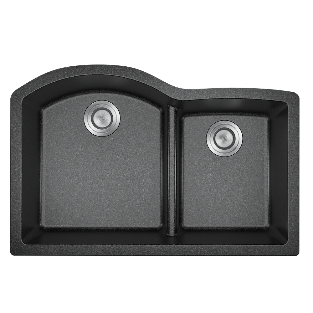 811-Black Offset Low-Divide Undermount Sink