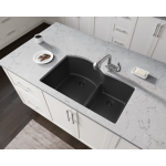 811-Black Offset Low-Divide Undermount Sink