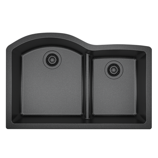 811-Black Offset Low-Divide Undermount Sink