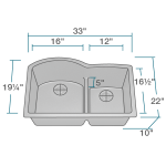 811-Black Offset Low-Divide Undermount Sink