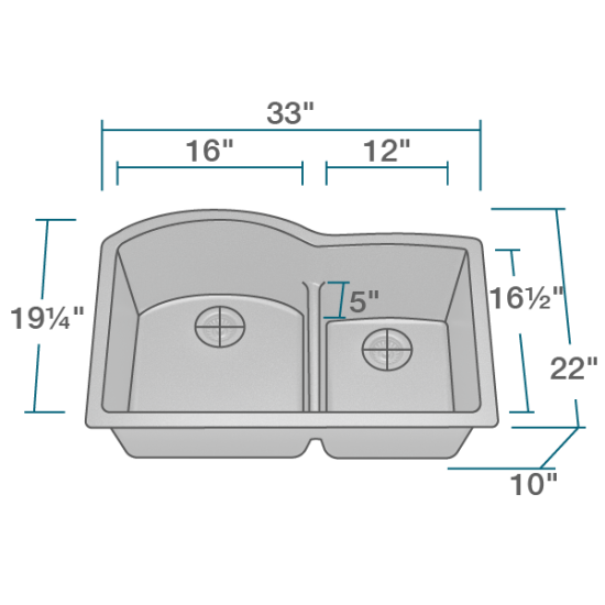 811-Black Offset Low-Divide Undermount Sink