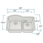 811-Slate Offset Low-Divide Undermount Sink