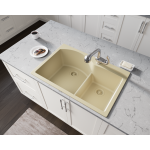 T811-Beige Offset Low-Divide Topmount Sink