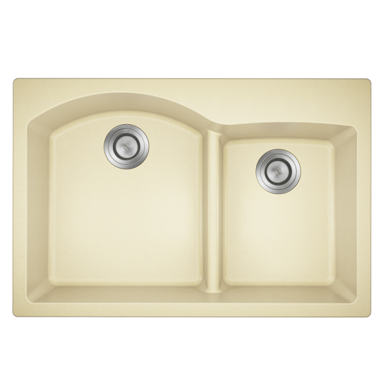 T811-Beige Offset Low-Divide Topmount Sink