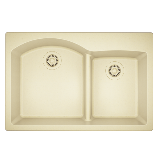 T811-Beige Offset Low-Divide Topmount Sink