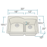 T811-Beige Offset Low-Divide Topmount Sink