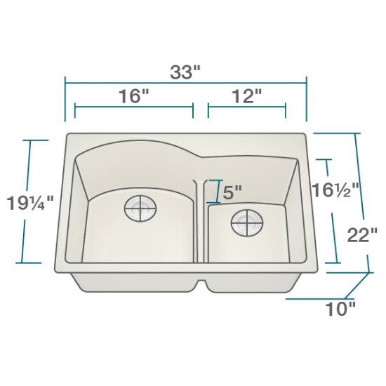 T811-Beige Offset Low-Divide Topmount Sink