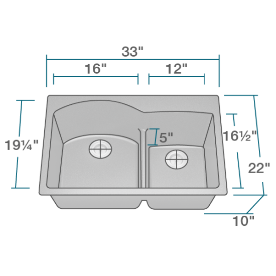 T811-Black Offset Low-Divide Topmount Sink