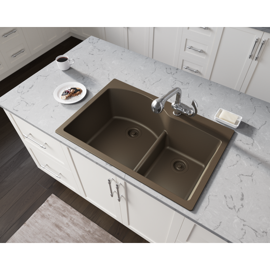 T811-Mocha Offset Low-Divide Topmount Sink