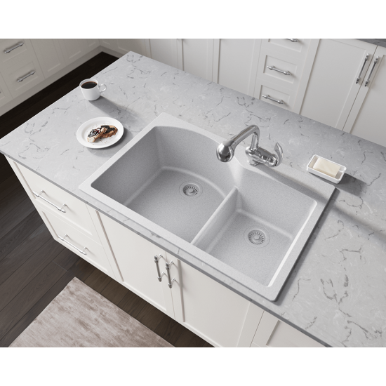 T811-Silver Offset Low-Divide Topmount Sink