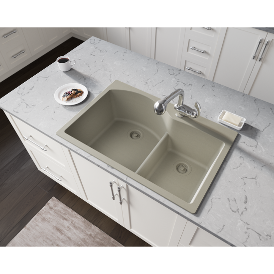 T811-Slate Offset Low-Divide Topmount Sink