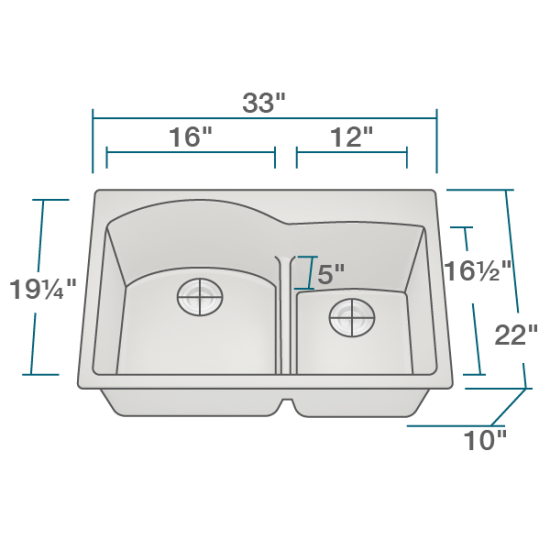 T811-Slate Offset Low-Divide Topmount Sink