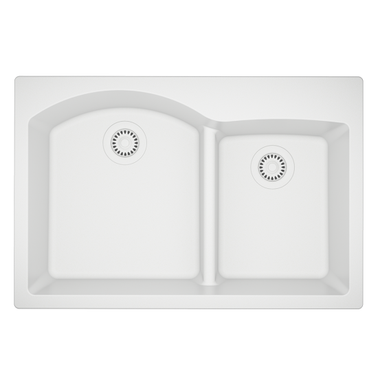 T811-White Offset Low-Divide Topmount Sink