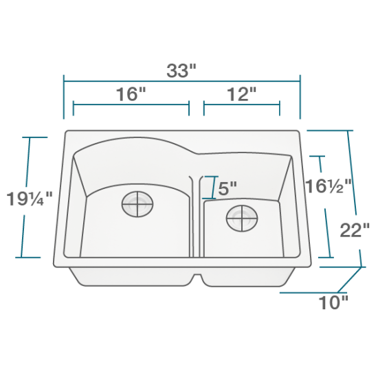 T811-White Offset Low-Divide Topmount Sink