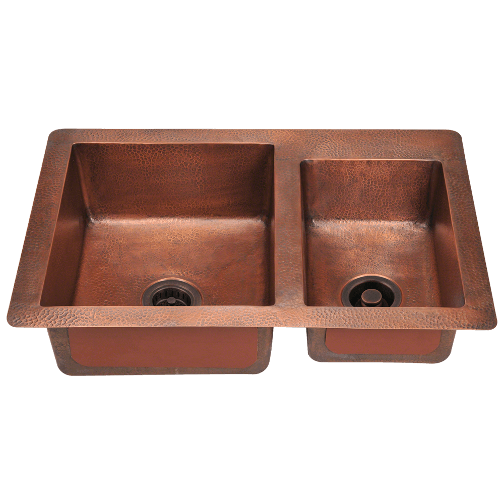 901 Offset Double Bowl Copper Sink