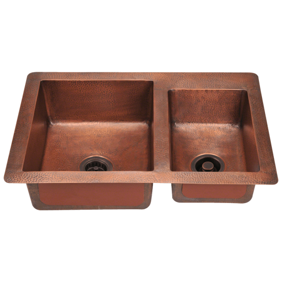 901 Offset Double Bowl Copper Sink