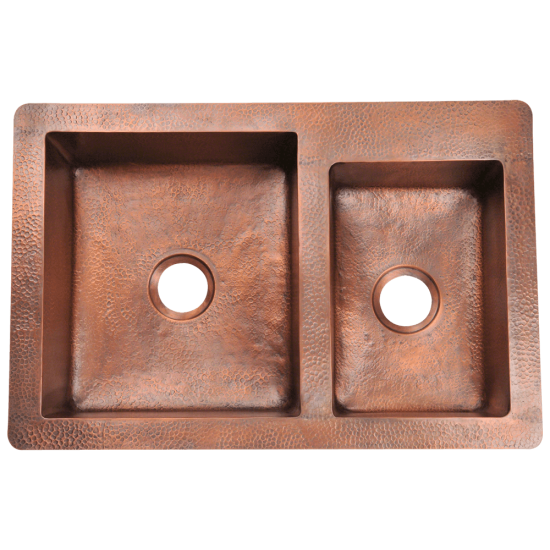 901 Offset Double Bowl Copper Sink