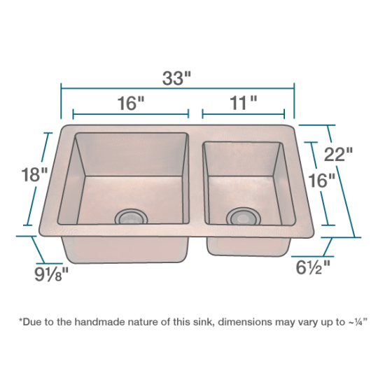 901 Offset Double Bowl Copper Sink
