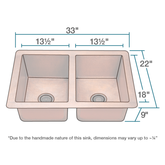 902 Equal Double Bowl Copper Sink