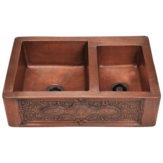 911 Offset Double Bowl Copper Apron Sink