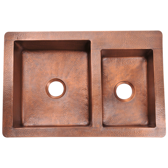 911 Offset Double Bowl Copper Apron Sink