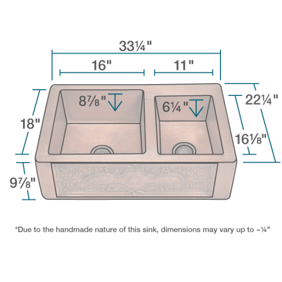 911 Offset Double Bowl Copper Apron Sink