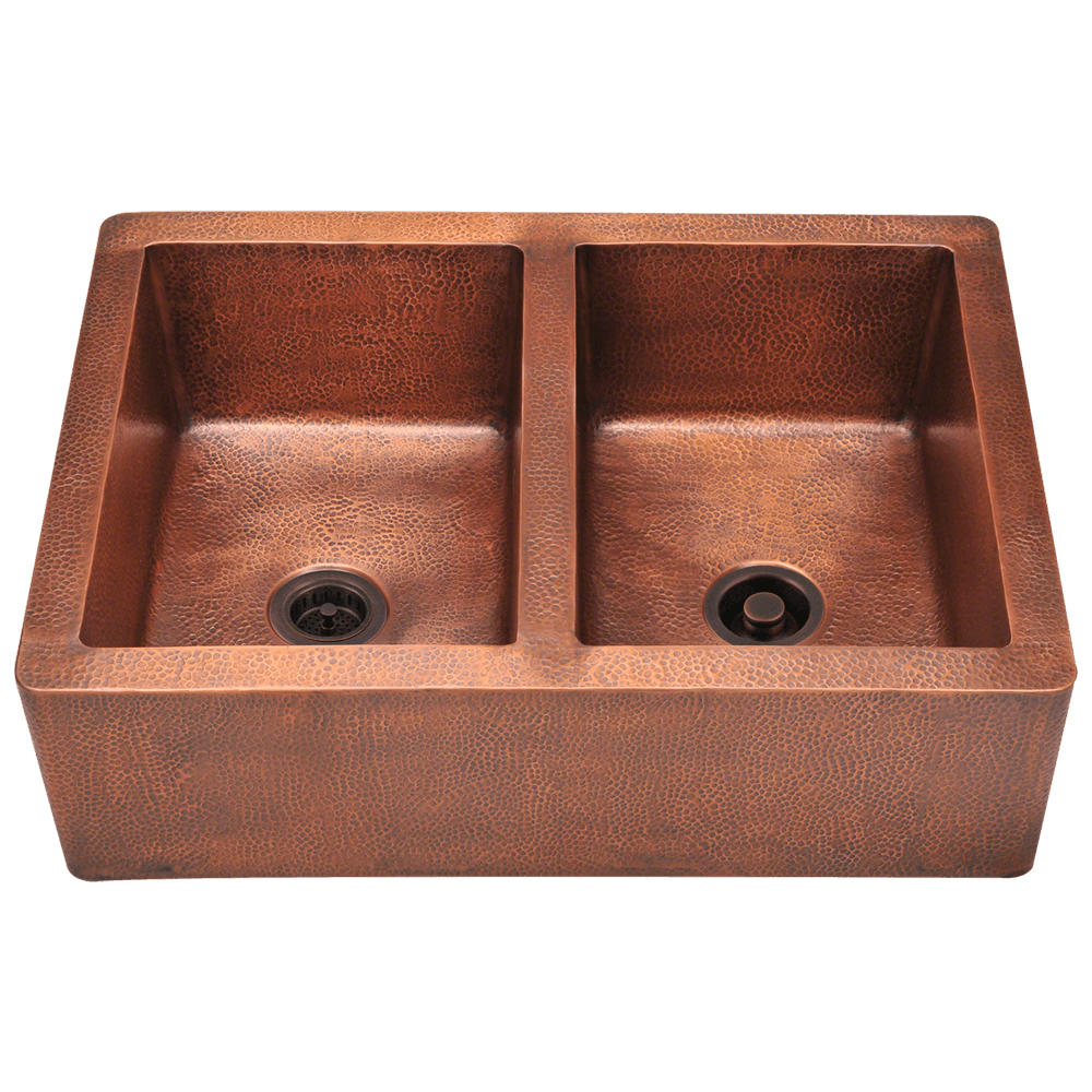 912 Equal Double Bowl Copper Apron Sink