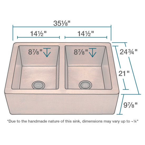 912 Equal Double Bowl Copper Apron Sink