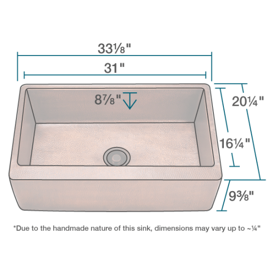 913 Single Bowl Copper Apron Sink