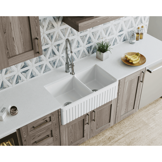 413 Fireclay Double Offset Bowl Sink