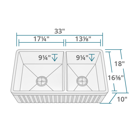 413 Fireclay Double Offset Bowl Sink