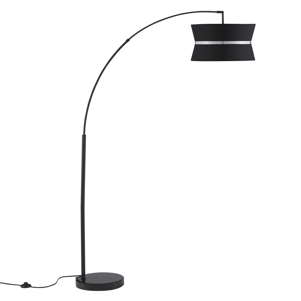 Amlight Floor Lamp for Living Room with Black & White Fabric Shade & Marble Stand Fit Behind Couch or Corner -Black