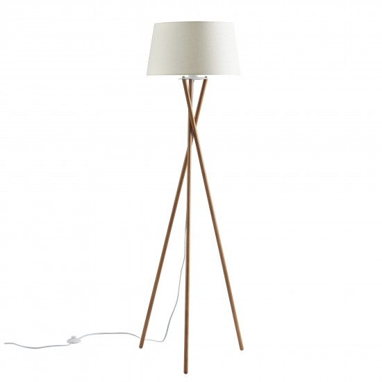 Amlight Wood Tripod Floor Lamp with Solid Wood Walnut Stand with Linen Fabric Shade - Beige White